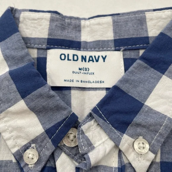 OLD NAVY NWT BOYS WHITE & BLUE FLANNEL BUTTON-DOWN SHIRT - Picture 3 of 4